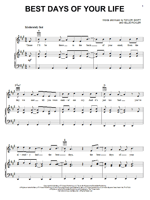Learn to play Kellie Pickler Best Days Of Your Life sheet music for Piano, Vocal & Guitar Chords (Right-Hand Melody) in minutes. Price: 7.8900$ Kellie Pickler Best Days Of Your Life sheet music notes and chords arranged for Piano, Vocal & Guitar Chords (Right-Hand Melody)