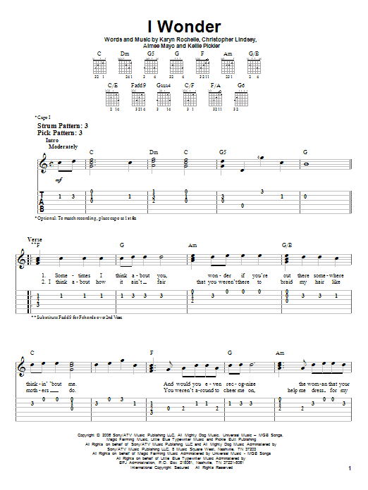 Kellie Pickler I Wonder sheet music notes and chords. Download Printable PDF.