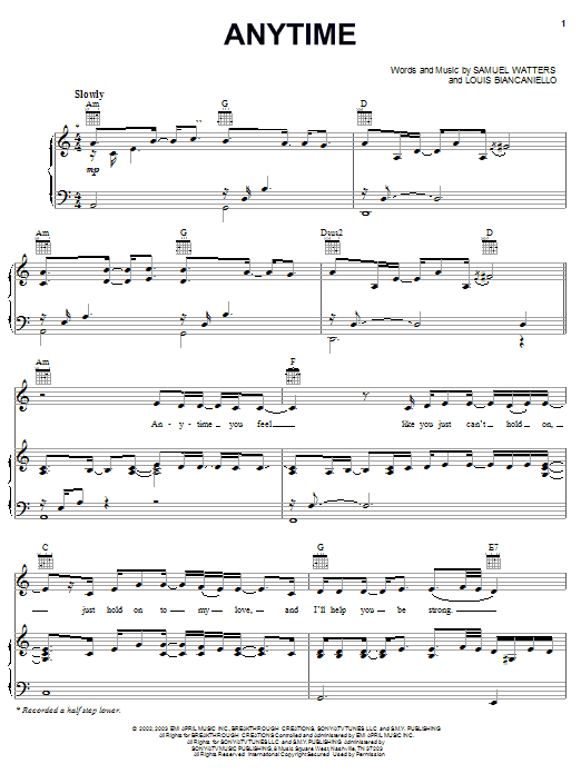 Learn to play Kelly Clarkson Anytime sheet music for Piano, Vocal & Guitar Chords (Right-Hand Melody) in minutes. Price: 7.8900$ Kelly Clarkson Anytime sheet music notes and chords arranged for Piano, Vocal & Guitar Chords (Right-Hand Melody)