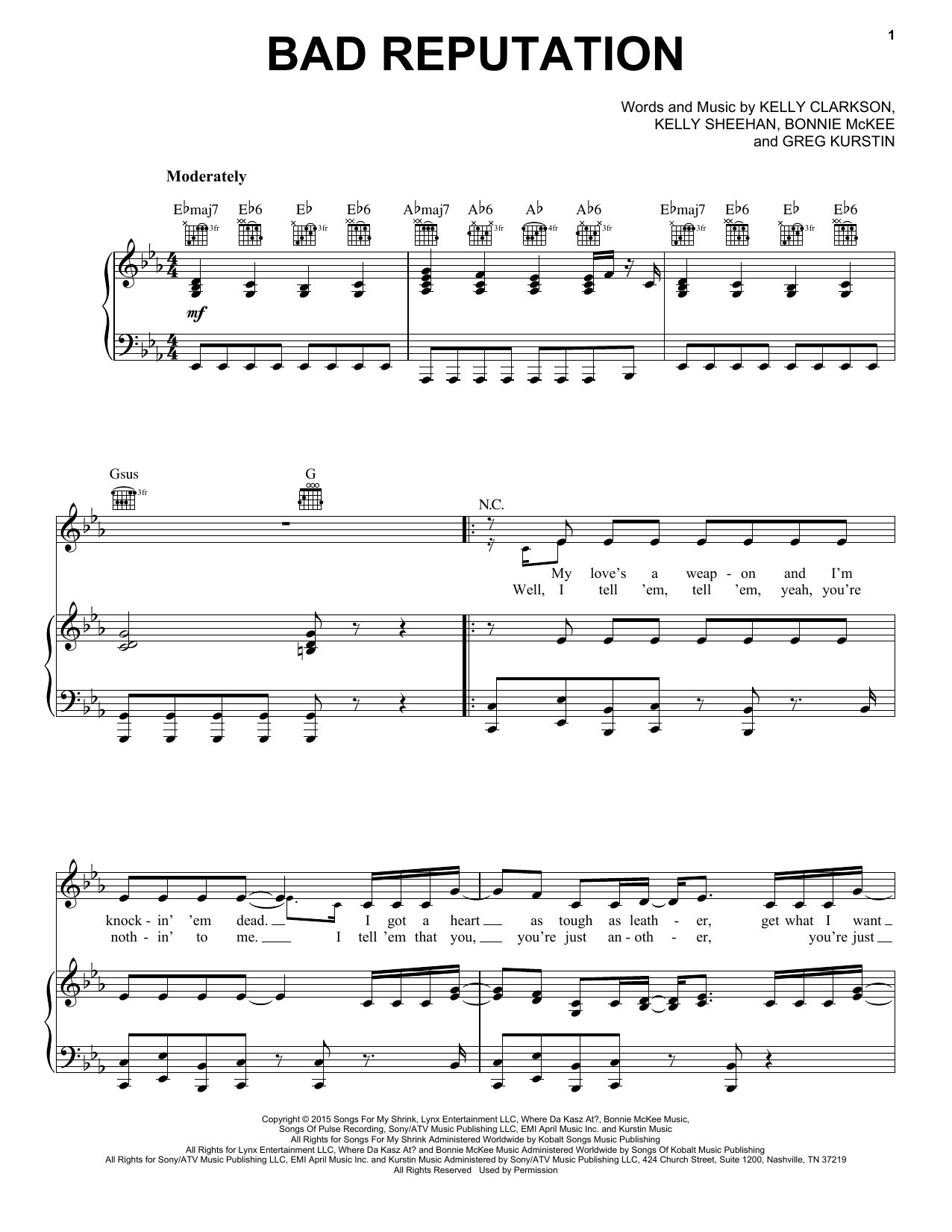 Learn to play Kelly Clarkson Bad Reputation sheet music for Piano, Vocal & Guitar Chords (Right-Hand Melody) in minutes. Price: 7.8900$ Kelly Clarkson Bad Reputation sheet music notes and chords arranged for Piano, Vocal & Guitar Chords (Right-Hand Melody)