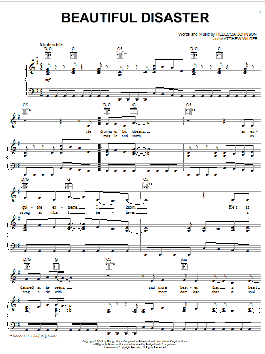 Learn to play Kelly Clarkson Beautiful Disaster sheet music for Piano, Vocal & Guitar Chords (Right-Hand Melody) in minutes. Price: 7.8900$ Kelly Clarkson Beautiful Disaster sheet music notes and chords arranged for Piano, Vocal & Guitar Chords (Right-Hand Melody)