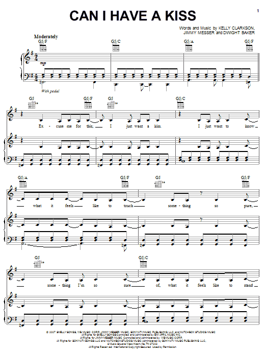 Learn to play Kelly Clarkson Can I Have A Kiss sheet music for Piano, Vocal & Guitar Chords (Right-Hand Melody) in minutes. Price: 7.8900$ Kelly Clarkson Can I Have A Kiss sheet music notes and chords arranged for Piano, Vocal & Guitar Chords (Right-Hand Melody)
