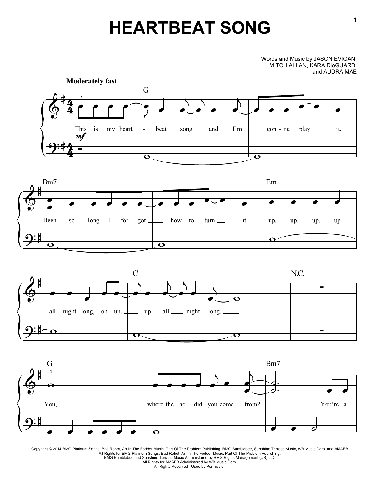 Kelly Clarkson Heartbeat Song sheet music notes and chords. Download Printable PDF.