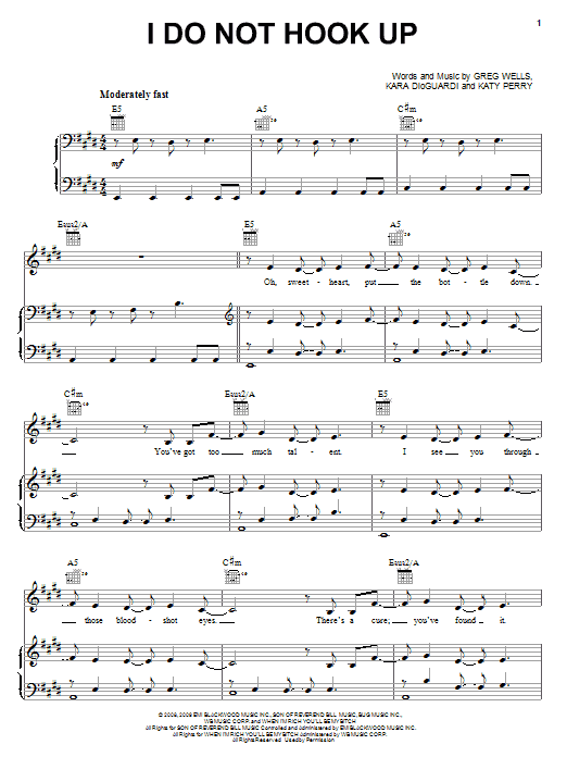 Learn to play Kelly Clarkson I Do Not Hook Up sheet music for Piano, Vocal & Guitar Chords (Right-Hand Melody) in minutes. Price: 7.8900$ Kelly Clarkson I Do Not Hook Up sheet music notes and chords arranged for Piano, Vocal & Guitar Chords (Right-Hand Melody)