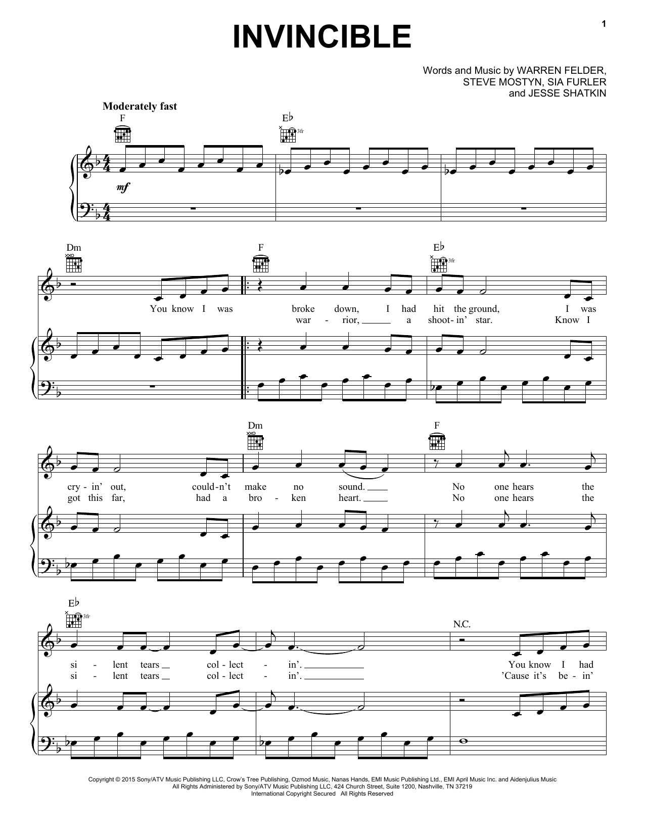 Kelly Clarkson Invincible sheet music notes and chords. Download Printable PDF.