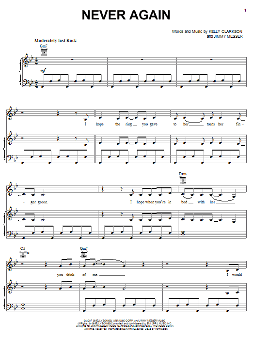 Kelly Clarkson Never Again sheet music notes and chords arranged for Piano, Vocal & Guitar Chords (Right-Hand Melody)