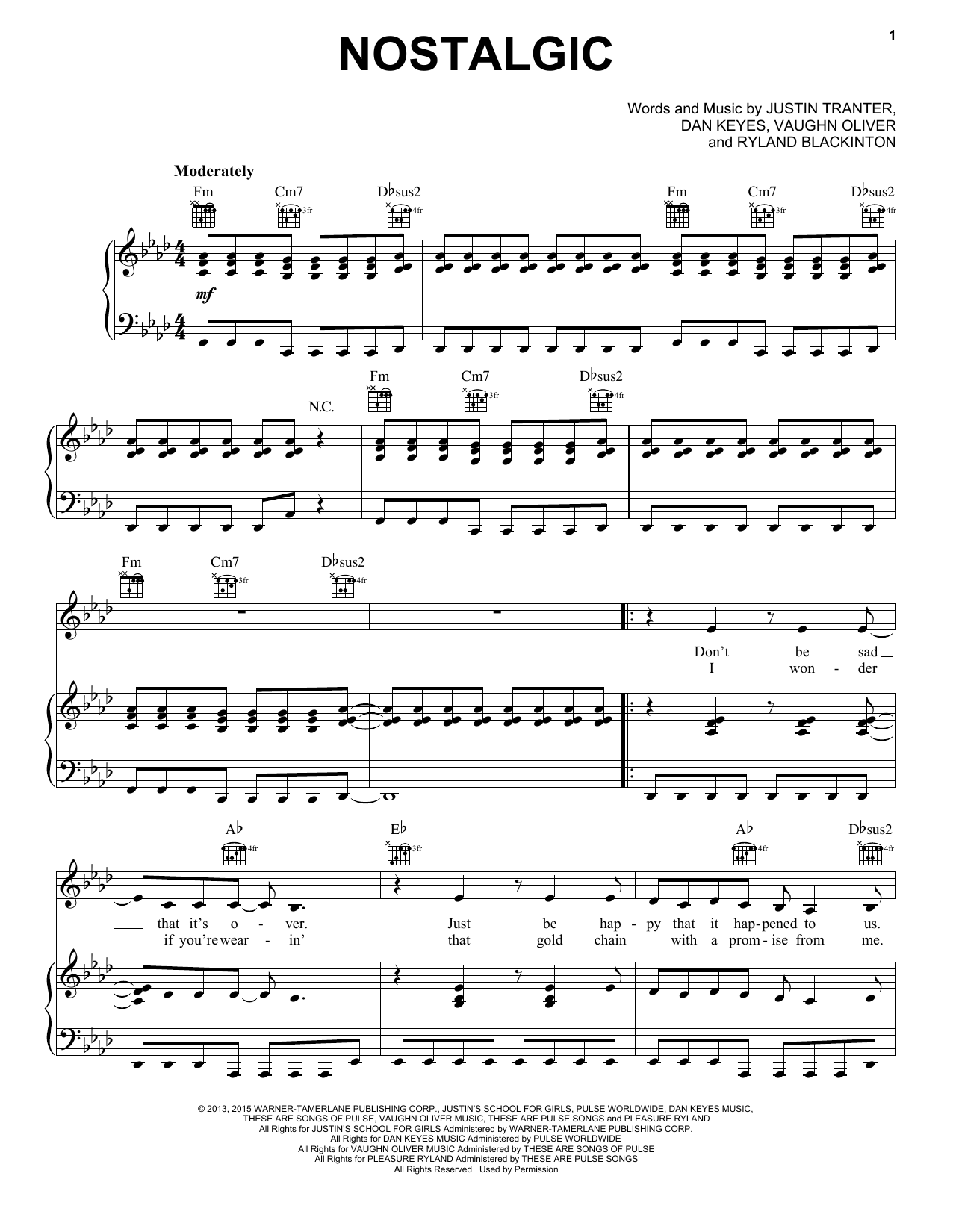 Learn to play Kelly Clarkson Nostalgic sheet music for Piano, Vocal & Guitar Chords (Right-Hand Melody) in minutes. Price: 7.8900$ Kelly Clarkson Nostalgic sheet music notes and chords arranged for Piano, Vocal & Guitar Chords (Right-Hand Melody)