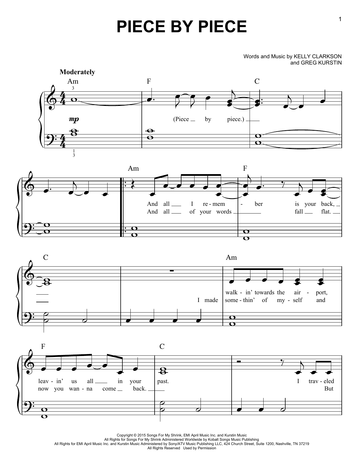 Kelly Clarkson Piece By Piece sheet music notes and chords. Download Printable PDF.