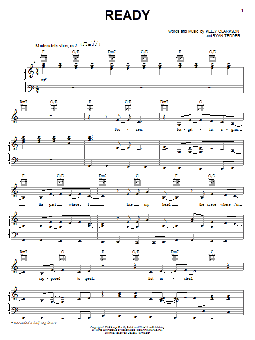 Kelly Clarkson Ready sheet music notes and chords. Download Printable PDF.