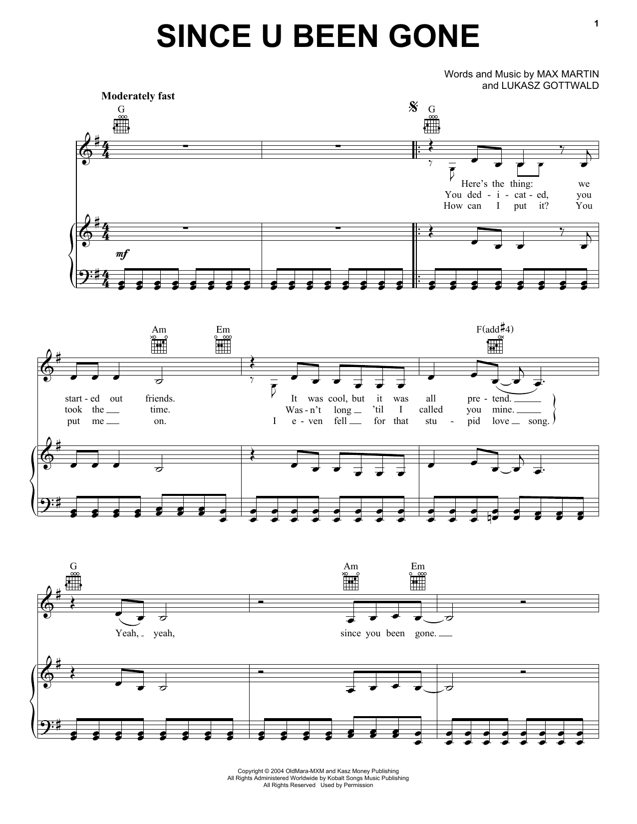 Kelly Clarkson Since U Been Gone sheet music notes and chords. Download Printable PDF.