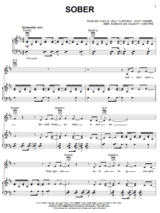 Learn to play Kelly Clarkson Sober sheet music for Piano, Vocal & Guitar Chords (Right-Hand Melody) in minutes. Price: 7.8900$ Kelly Clarkson Sober sheet music notes and chords arranged for Piano, Vocal & Guitar Chords (Right-Hand Melody)
