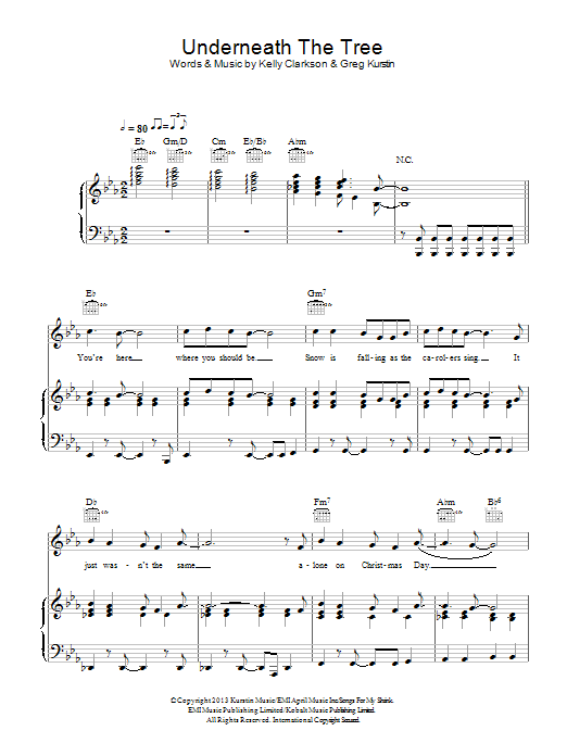 Kelly Clarkson Underneath The Tree sheet music notes and chords. Download Printable PDF.