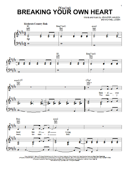 Learn to play Kelly Clarkson (You're) Breaking Your Own Heart sheet music for Piano, Vocal & Guitar Chords (Right-Hand Melody) in minutes. Price: 7.8900$ Kelly Clarkson (You're) Breaking Your Own Heart sheet music notes and chords arranged for Piano, Vocal & Guitar Chords (Right-Hand Melody)
