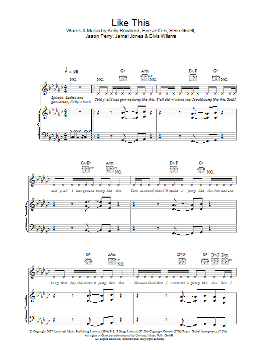 Learn to play Kelly Rowland Like This sheet music for Piano, Vocal & Guitar Chords in minutes. Price: 7.8900$ Kelly Rowland Like This sheet music notes and chords arranged for Piano, Vocal & Guitar Chords