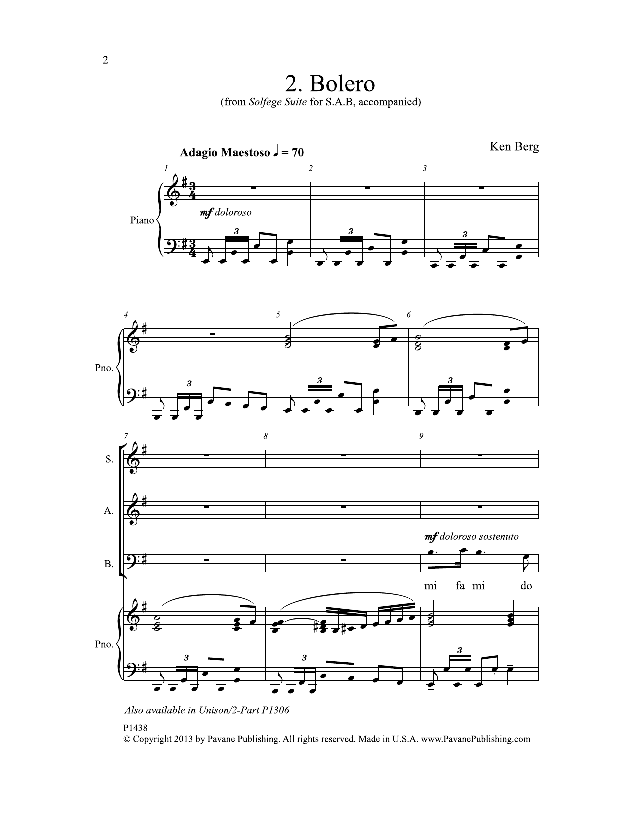 Learn to play Ken Berg Bolero sheet music for SAB Choir in minutes. Price: 3.9900$ Ken Berg Bolero sheet music notes and chords arranged for SAB Choir