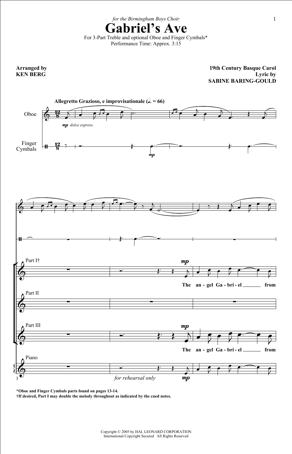 Ken Berg The Angel Gabriel sheet music notes and chords. Download Printable PDF.