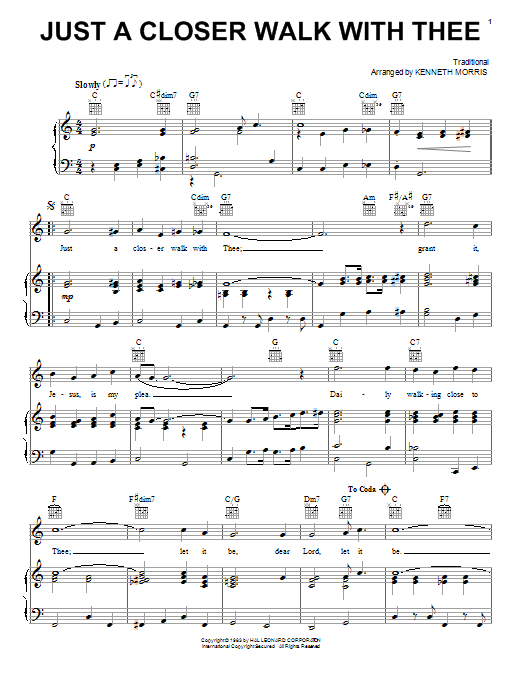 Kenneth Morris Just A Closer Walk With Thee sheet music notes and chords. Download Printable PDF.