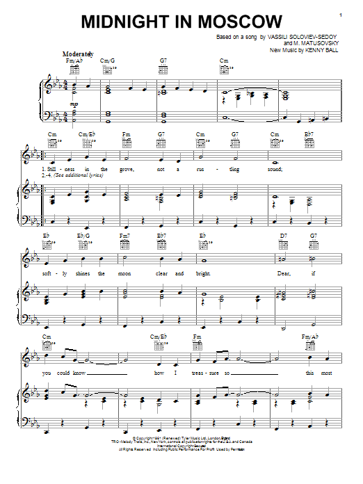 Kenny Ball Midnight In Moscow sheet music notes and chords. Download Printable PDF.