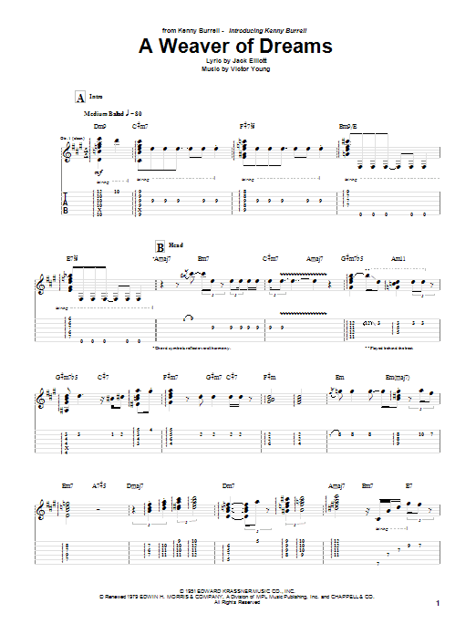 Learn to play Kenny Burrell A Weaver Of Dreams sheet music for Guitar Tab in minutes. Price: 7.8900$ Kenny Burrell A Weaver Of Dreams sheet music notes and chords arranged for Guitar Tab