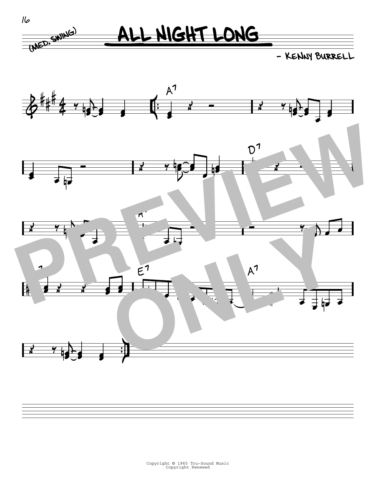 Learn to play Kenny Burrell All Night Long sheet music for Real Book – Melody & Chords in minutes. Price: 5.9900$ Kenny Burrell All Night Long sheet music notes and chords arranged for Real Book – Melody & Chords