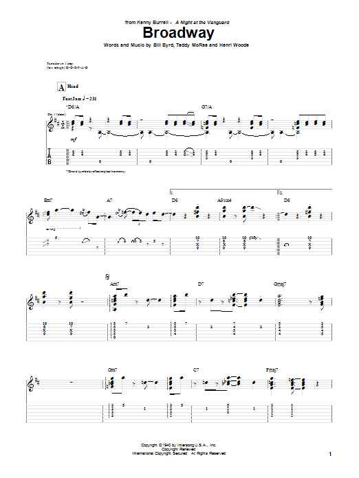 Learn to play Kenny Burrell Broadway sheet music for Guitar Tab in minutes. Price: 7.8900$ Kenny Burrell Broadway sheet music notes and chords arranged for Guitar Tab