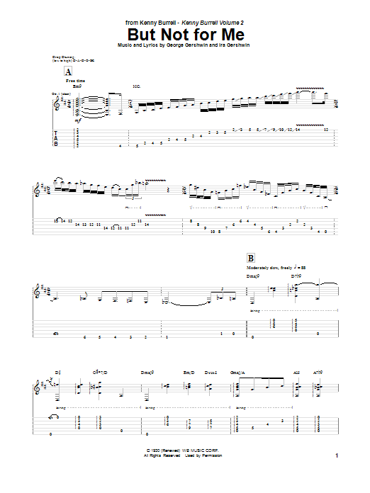 Kenny Burrell But Not For Me sheet music notes and chords. Download Printable PDF.