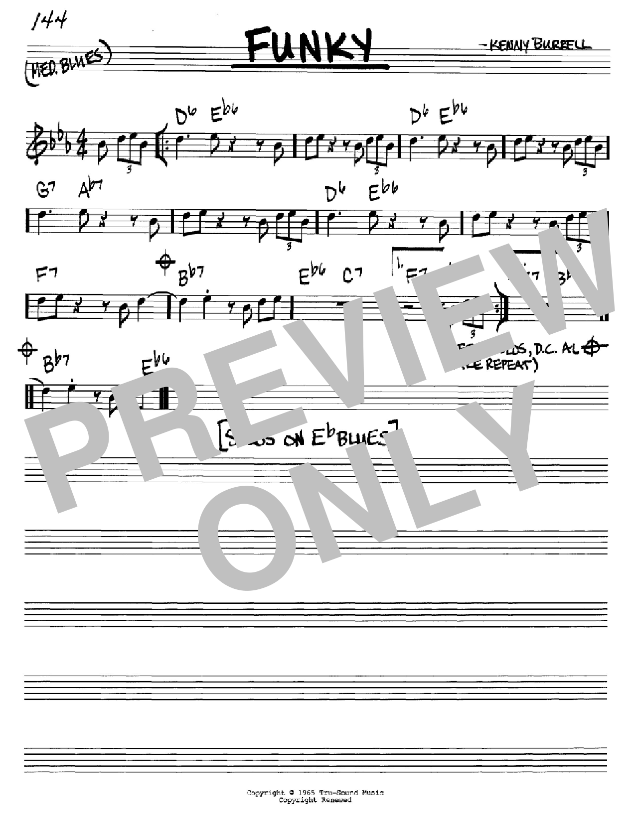 Learn to play Kenny Burrell Funky sheet music for Real Book – Melody & Chords – C Instruments in minutes. Price: 5.9900$ Kenny Burrell Funky sheet music notes and chords arranged for Real Book – Melody & Chords – C Instruments