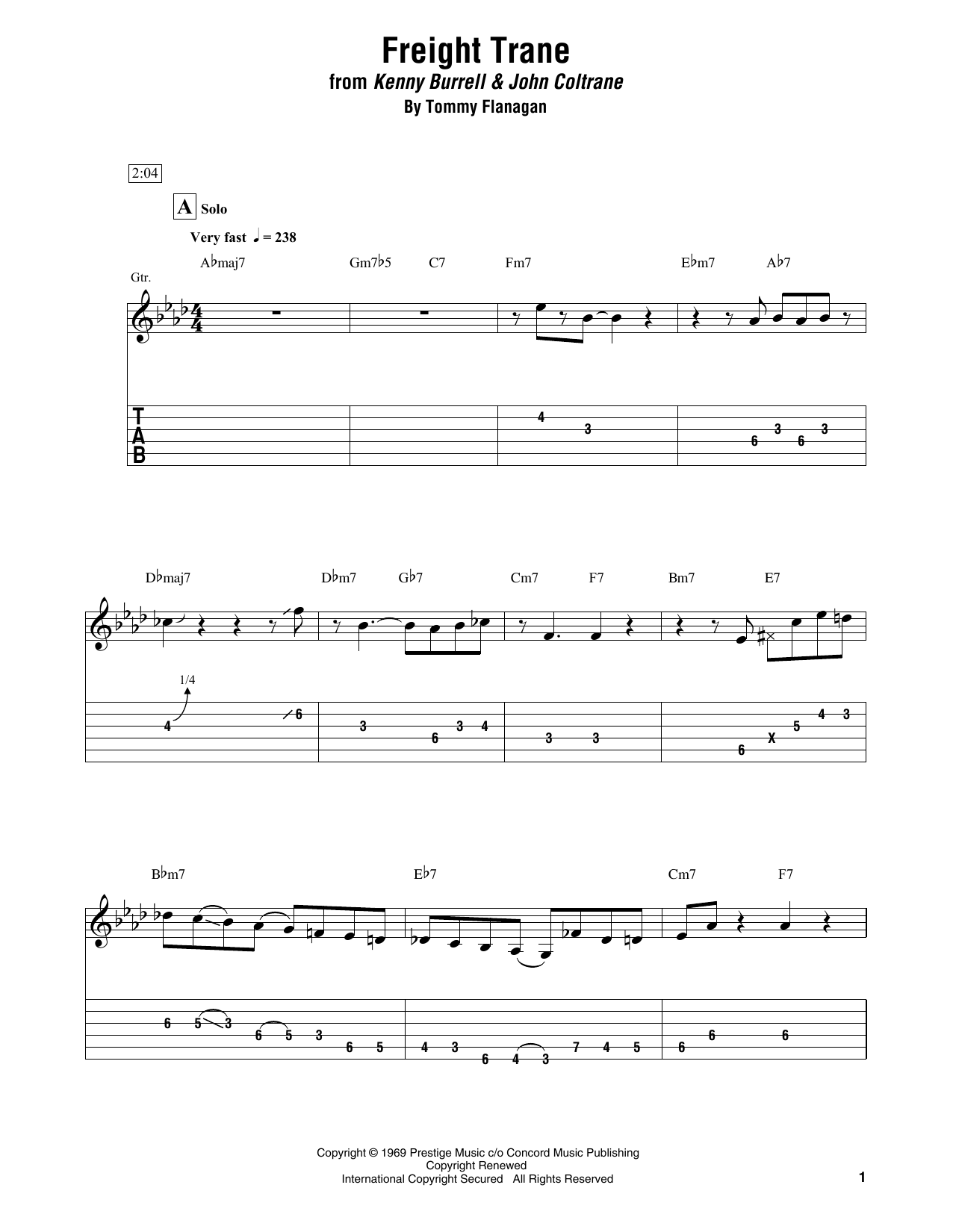 Kenny Burrell & John Coltrane Freight Trane sheet music notes and chords. Download Printable PDF.