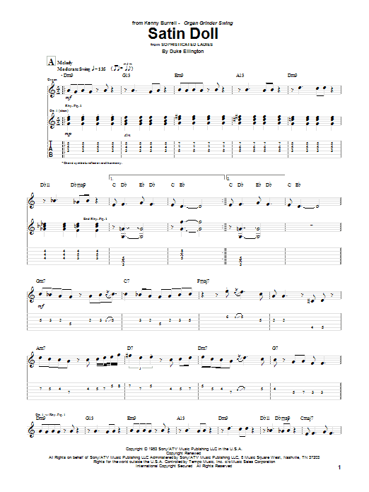 Kenny Burrell Satin Doll sheet music notes and chords. Download Printable PDF.