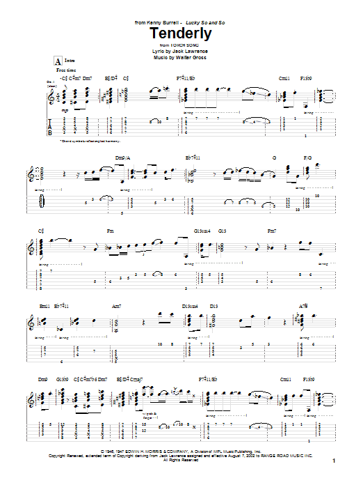 Learn to play Kenny Burrell Tenderly sheet music for Guitar Tab in minutes. Price: 7.8900$ Kenny Burrell Tenderly sheet music notes and chords arranged for Guitar Tab