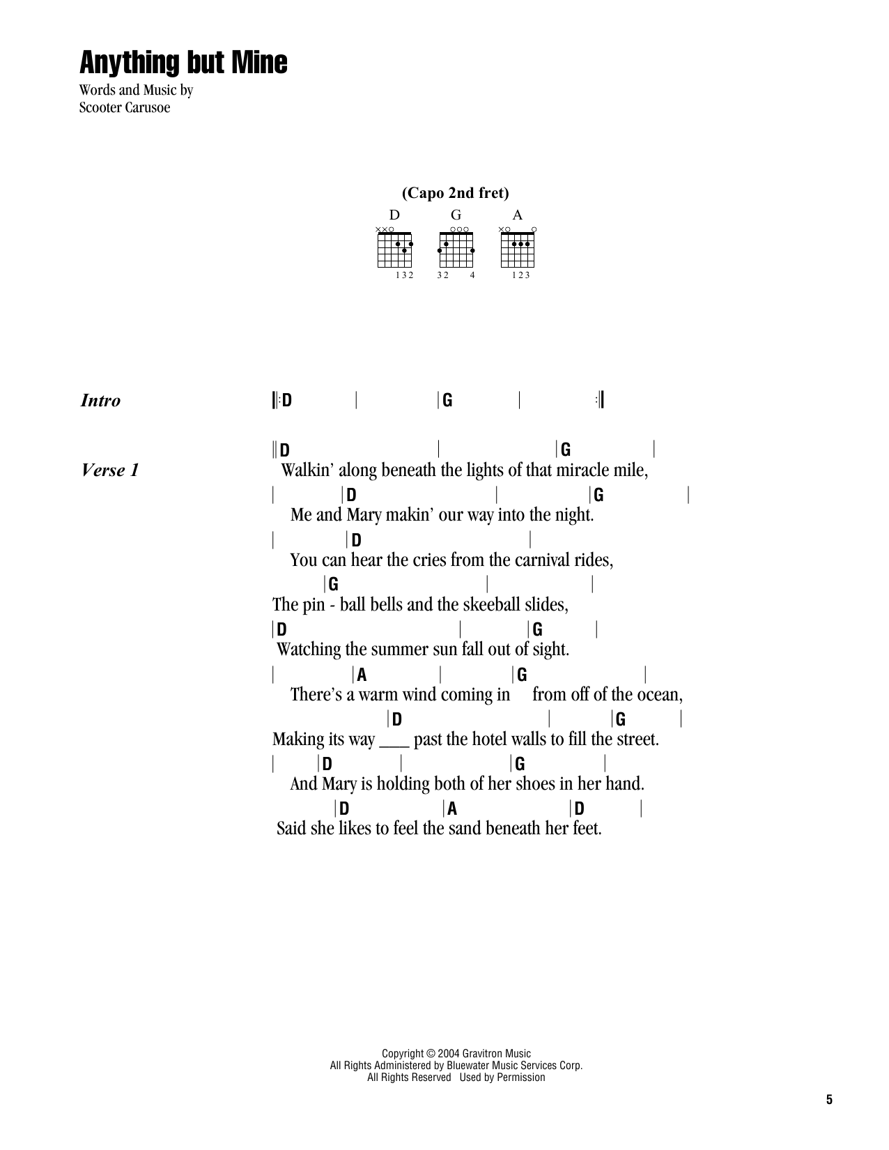 Kenny Chesney Anything But Mine sheet music notes and chords. Download Printable PDF.