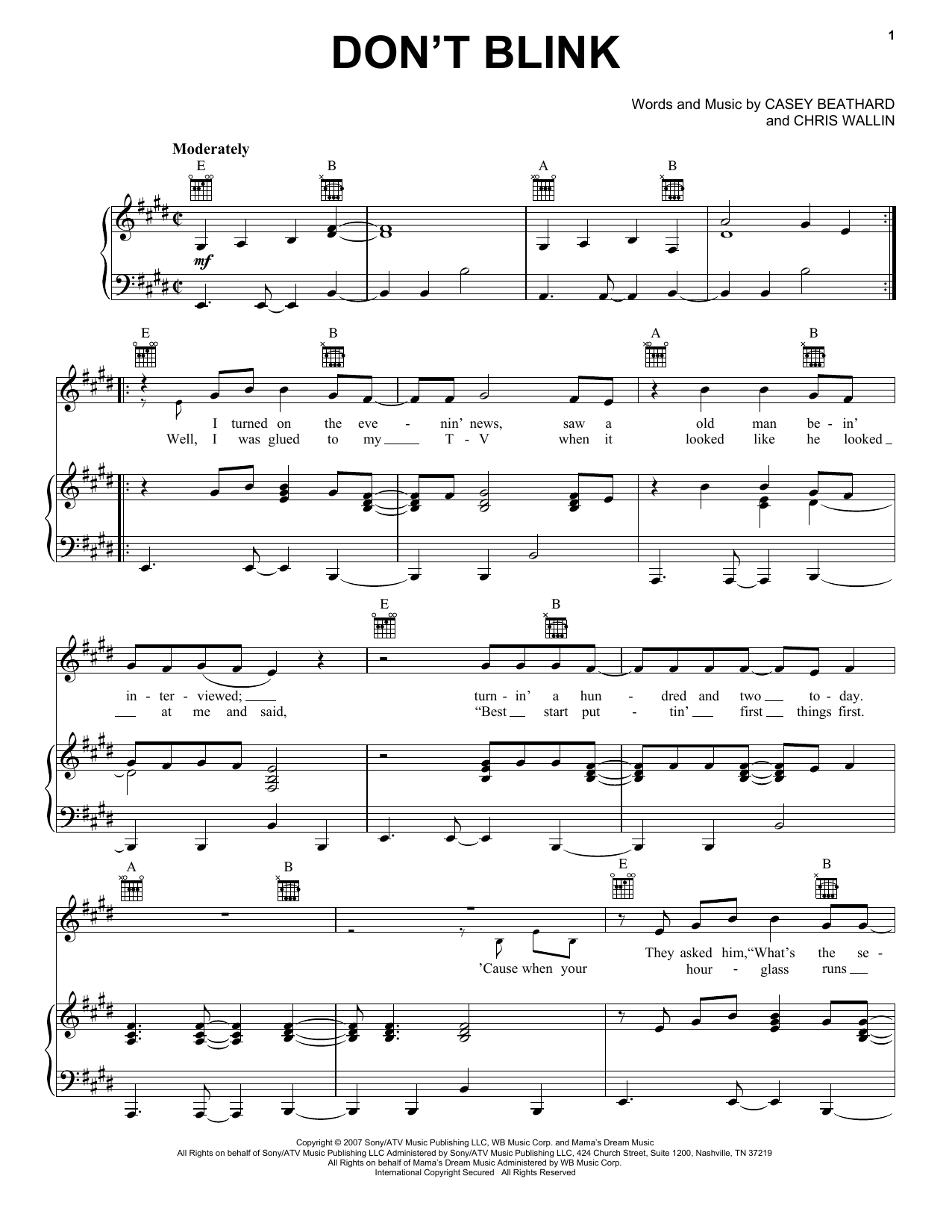 Kenny Chesney Don't Blink sheet music notes and chords. Download Printable PDF.