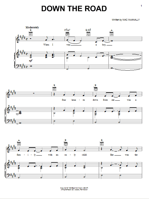Learn to play Kenny Chesney Down The Road sheet music for Piano, Vocal & Guitar Chords (Right-Hand Melody) in minutes. Price: 7.8900$ Kenny Chesney Down The Road sheet music notes and chords arranged for Piano, Vocal & Guitar Chords (Right-Hand Melody)