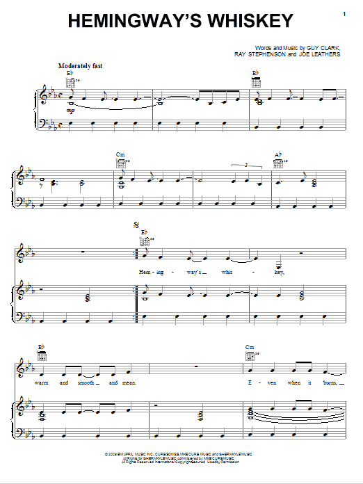 Learn to play Kenny Chesney Hemingway's Whiskey sheet music for Piano, Vocal & Guitar Chords (Right-Hand Melody) in minutes. Price: 7.8900$ Kenny Chesney Hemingway's Whiskey sheet music notes and chords arranged for Piano, Vocal & Guitar Chords (Right-Hand Melody)