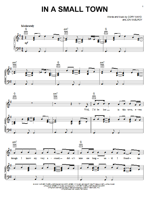 Learn to play Kenny Chesney In A Small Town sheet music for Piano, Vocal & Guitar Chords (Right-Hand Melody) in minutes. Price: 7.8900$ Kenny Chesney In A Small Town sheet music notes and chords arranged for Piano, Vocal & Guitar Chords (Right-Hand Melody)