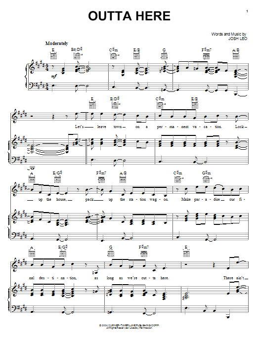 Learn to play Kenny Chesney Outta Here sheet music for Piano, Vocal & Guitar Chords (Right-Hand Melody) in minutes. Price: 7.8900$ Kenny Chesney Outta Here sheet music notes and chords arranged for Piano, Vocal & Guitar Chords (Right-Hand Melody)