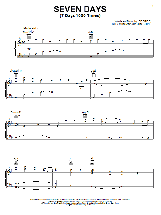 Learn to play Kenny Chesney Seven Days (7 Days 1000 Times) sheet music for Piano, Vocal & Guitar Chords (Right-Hand Melody) in minutes. Price: 7.8900$ Kenny Chesney Seven Days (7 Days 1000 Times) sheet music notes and chords arranged for Piano, Vocal & Guitar Chords (Right-Hand Melody)
