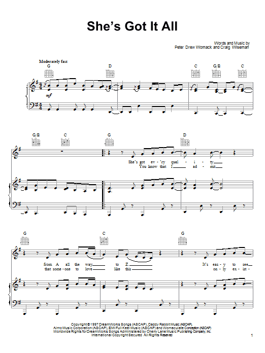 Kenny Chesney She's Got It All sheet music notes and chords arranged for Piano, Vocal & Guitar Chords (Right-Hand Melody)