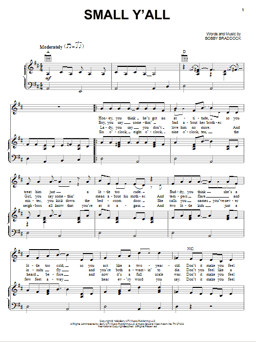 Kenny Chesney Small Y'All sheet music notes and chords arranged for Piano, Vocal & Guitar Chords (Right-Hand Melody)