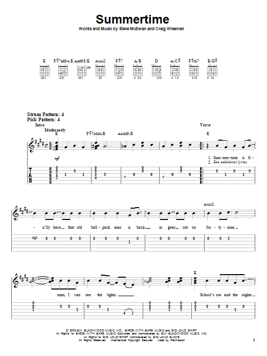 Kenny Chesney Summertime sheet music notes and chords. Download Printable PDF.