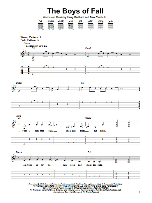 Kenny Chesney The Boys Of Fall sheet music notes and chords. Download Printable PDF.