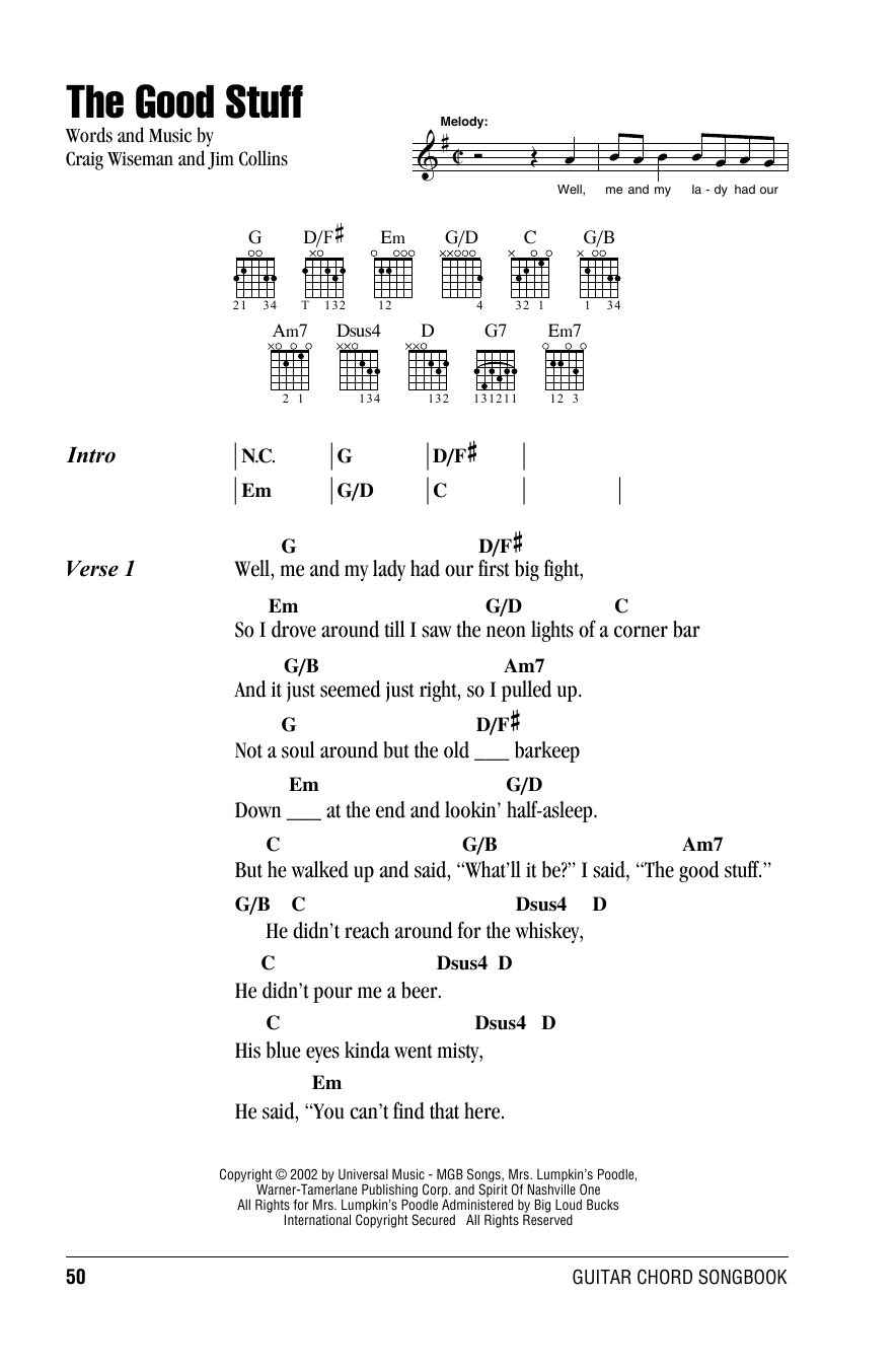 Kenny Chesney The Good Stuff sheet music notes and chords. Download Printable PDF.