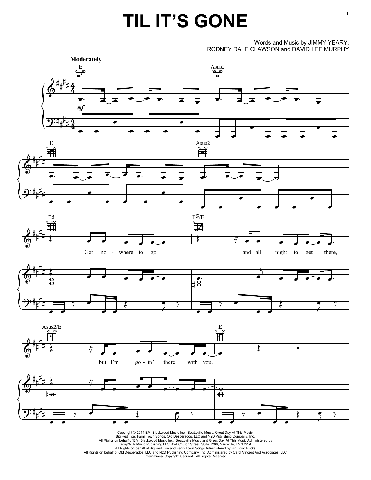 Learn to play Kenny Chesney Til It's Gone sheet music for Piano, Vocal & Guitar Chords (Right-Hand Melody) in minutes. Price: 7.8900$ Kenny Chesney Til It's Gone sheet music notes and chords arranged for Piano, Vocal & Guitar Chords (Right-Hand Melody)