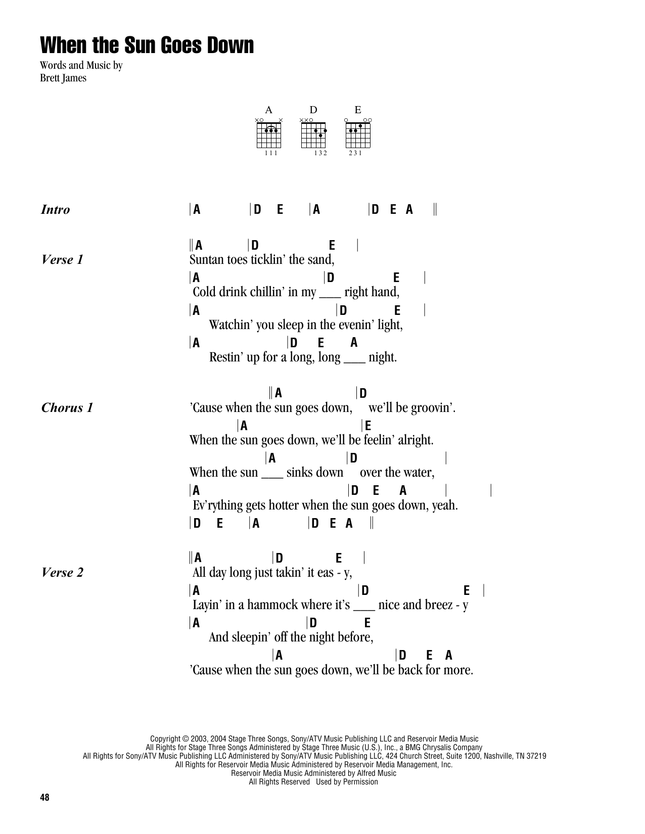 Kenny Chesney & Uncle Kracker When The Sun Goes Down sheet music notes and chords. Download Printable PDF.