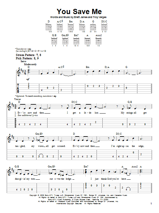 Kenny Chesney You Save Me sheet music notes and chords. Download Printable PDF.