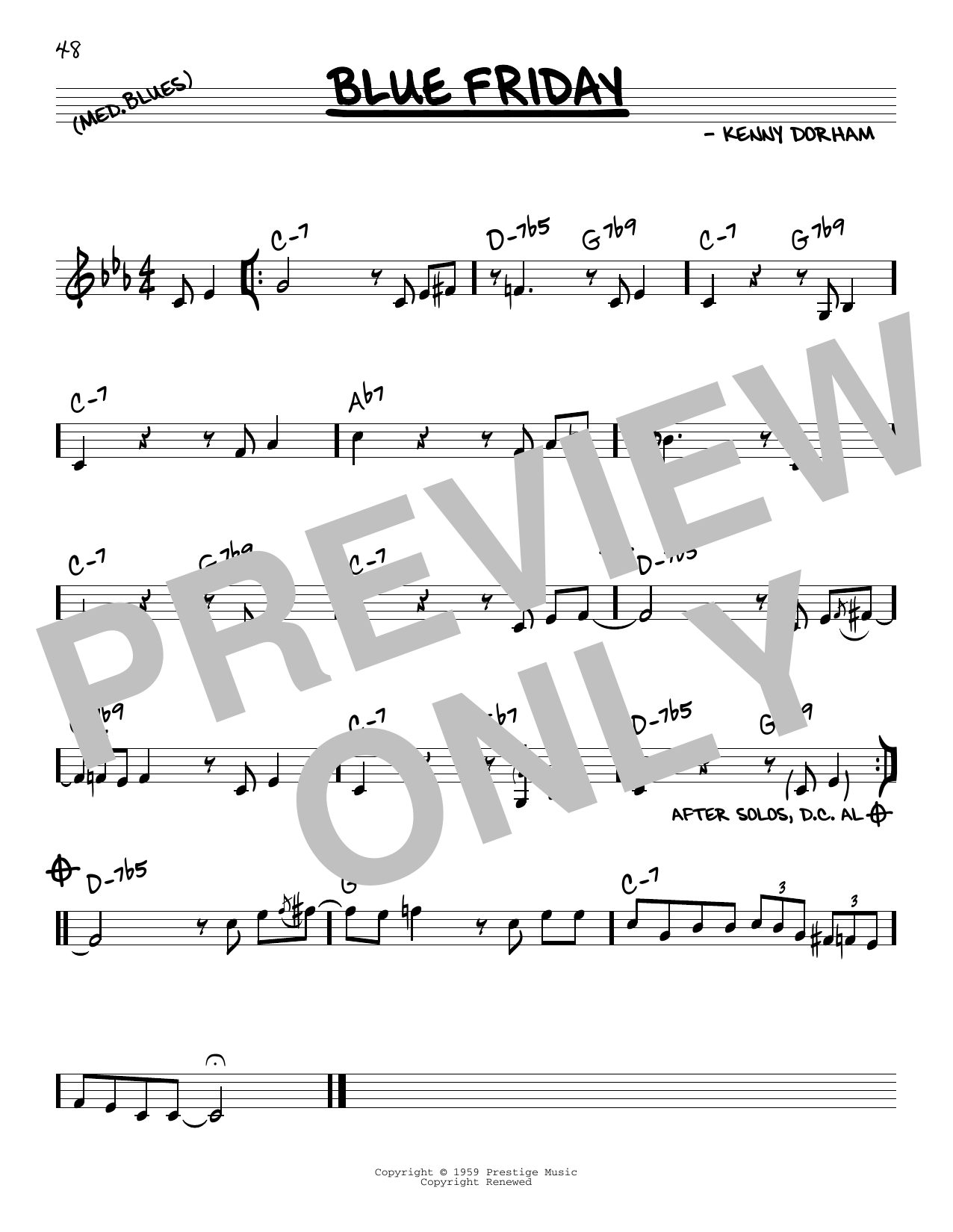 Kenny Dorham Blue Friday sheet music notes and chords. Download Printable PDF.