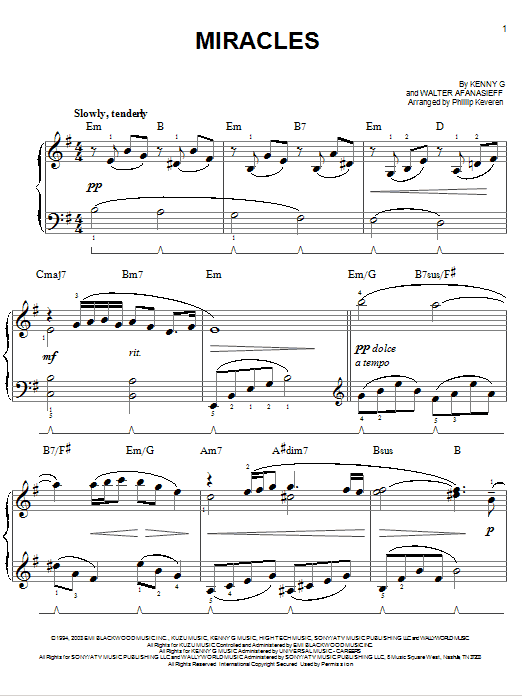 Kenny G Miracles sheet music notes and chords. Download Printable PDF.