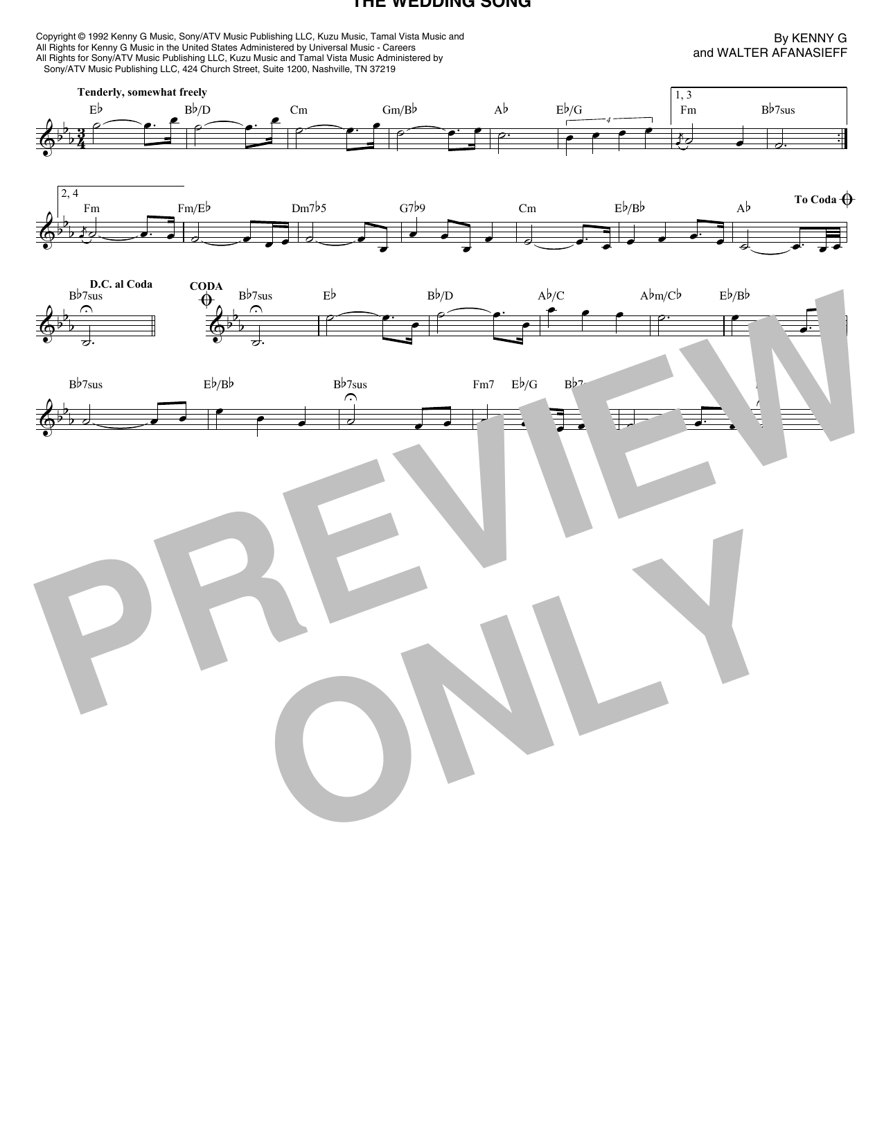 Kenny G The Wedding Song sheet music notes and chords. Download Printable PDF.