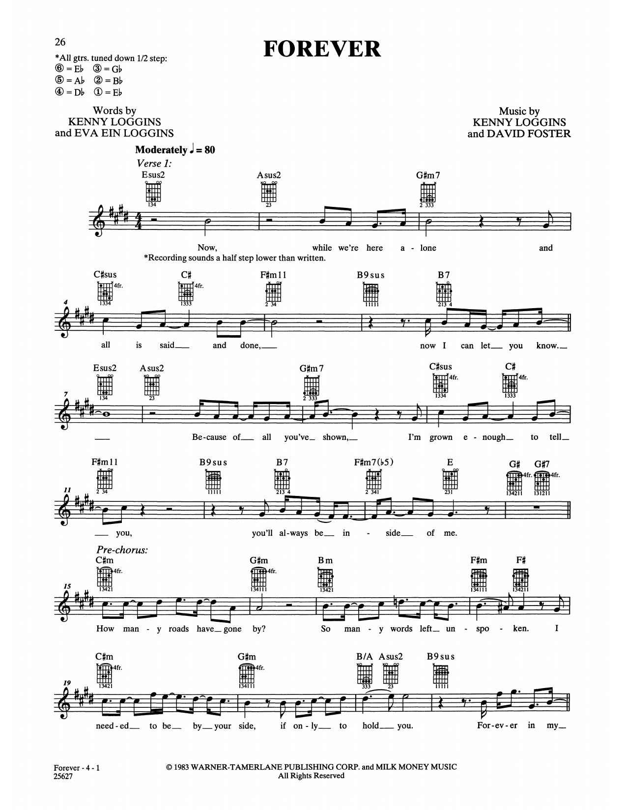 Kenny Loggins Forever sheet music notes and chords. Download Printable PDF.