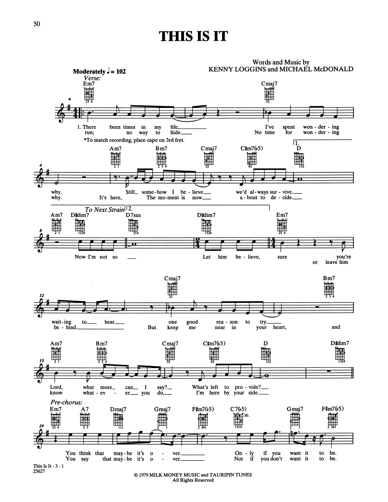 Kenny Loggins This Is It sheet music notes and chords. Download Printable PDF.